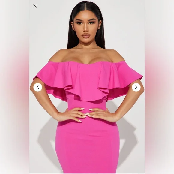Fashion Nova Pink Ruffled Mermaid Gown - Picture 2 of 4